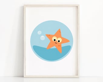 Ocean Nursery Art, Starfish Wall Art, Sea Animal Nursery Print, Under The Sea Printable, Ocean Nursery Wall Art, Animal Print For Nursery