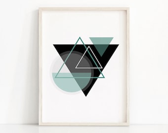 Instant Download Printable Art, Modern Wall Art Print, Digital Download Art, Abstract Geometric Art Print, Black Teal Art, Digital Print Art