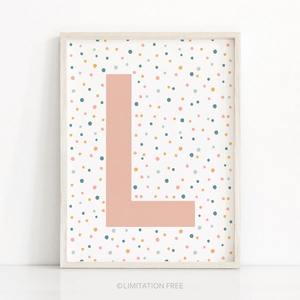 Printable Letter Wall Art, Nursery Print, Girls Room Art, Coral Nursery Decor, Letter L Print, Initial Letter For Nursery, Coral Wall Art