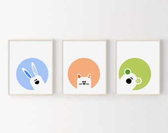 Nursery Prints, Printable Kids Wall Art, Modern Nursery Art, Animal Nursery Print, Kids Art Print, Playroom Wall Art, Nursery Print Set of 3