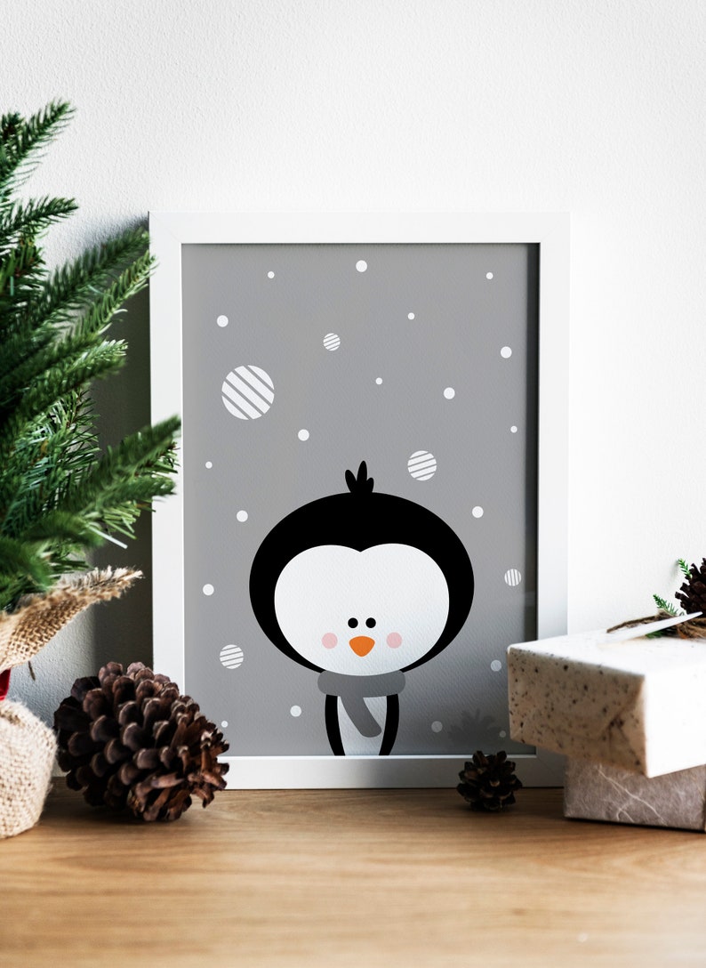 Penguin Christmas Print, Instant Download Printable Christmas Art, Holiday Print, Christmas Wall Art, Digital Download Christmas Decor image 3