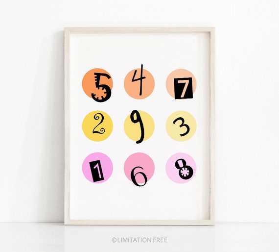 Kids wall art print,  Nursery numbers art, Kids room decor,  Numbers print, Nursery art, Childrens art,  Kids printable , Kids numbers print