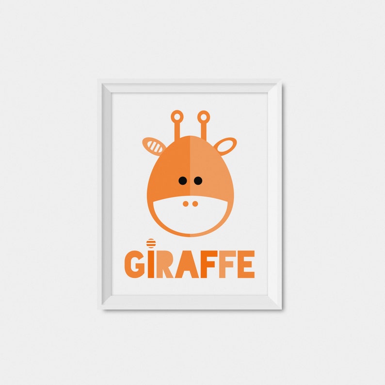 Giraffe nursery wall art, orange nursery print, printable art for kids, animal nursery decor art, kids print, baby animal print, giraffe art image 4