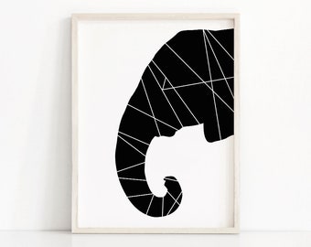 Elephant Wall Art Print, Digital Download Art, Black And White Printable Art, Elephant Print, Animal Art Print, Modern Printable Wall Decor