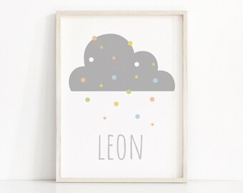 Name Nursery Art, Printable Nursery Wall Art, Baby Name Print, Personalised Nursery Cloud Print, Digital Nursery Print, Custom Baby Gift