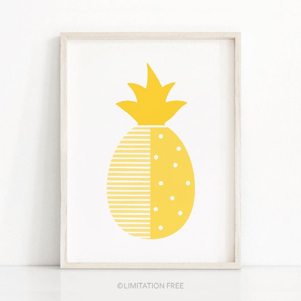 Pineapple Nursery Print, Modern Nursery Art Printable, Fruit Print, Pineapple Wall Art Print, Yellow Nursery Decor, Modern Kids Art Print