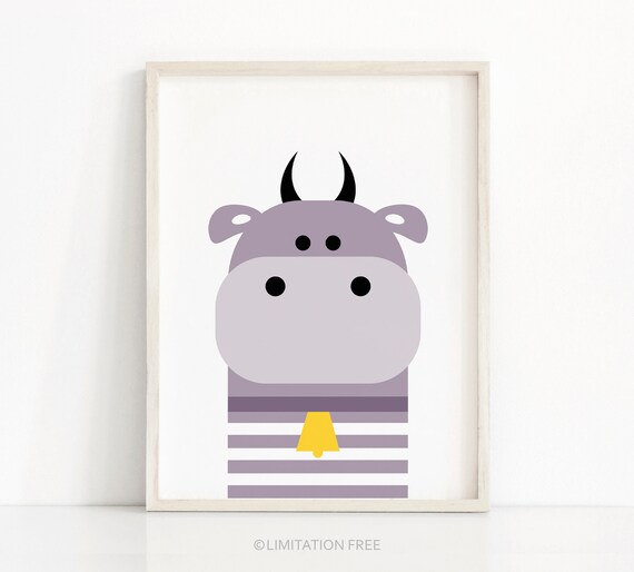 Digital Download Nursery Art, Printable Nursery Wall Art, Kids Art, Farm Animal Nursery Print, Cow Print, Baby Animal Art Print, Kids Decor