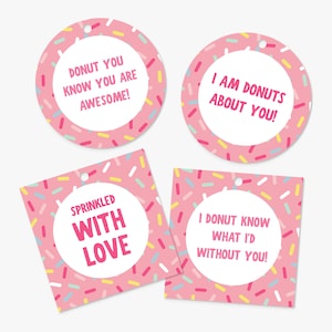 Valentine Printable Tags, I Donut Know What I&#39;d Do Without You, Sprinkled With Love Donut Tag, Instant Download, Kids Valentines Printable