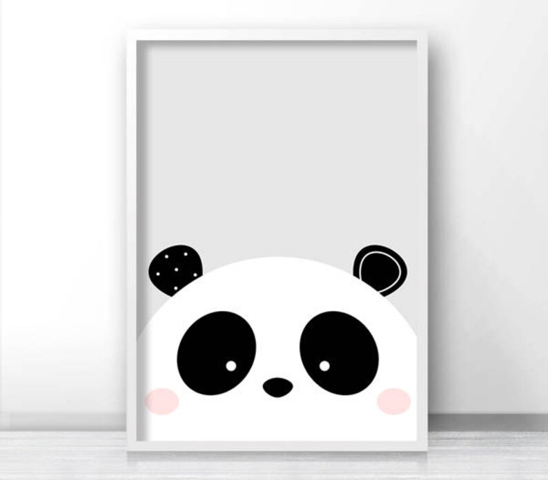 May include: Black and white illustration of a panda bear's face with pink cheeks. The panda is looking directly at the viewer.