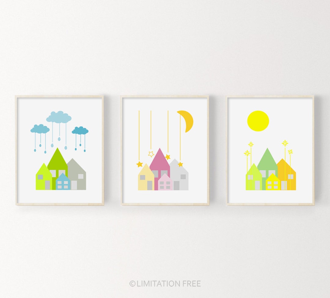 Set of 3 Nursery Art Prints, Printable Nursery Wall Decor, Modern ...