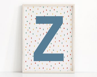 Arte de pared infantil imprimible, impresión digital de letras, impresión inicial para guardería, póster infantil imprimible, arte infantil, arte de pared colorido, decoración de habitación infantil