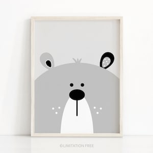 Bear Print, Digital Download Nursery Print, Bear Nursery Art, Printable Kids Art, Kids Print, Grey Nursery Decor, Baby Animal Print Download