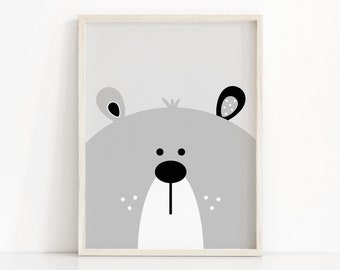 Bear Print, Digital Download Nursery Print, Bear Nursery Art, Printable Kids Art, Kids Print, Grey Nursery Decor, Baby Animal Print Download