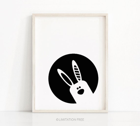 Digital Download Nursery Art, Bunny Nursery Print, Black White Nursery Wall Art, Baby Print, Monochrome Nursery Decor, Kids Print, Baby Art