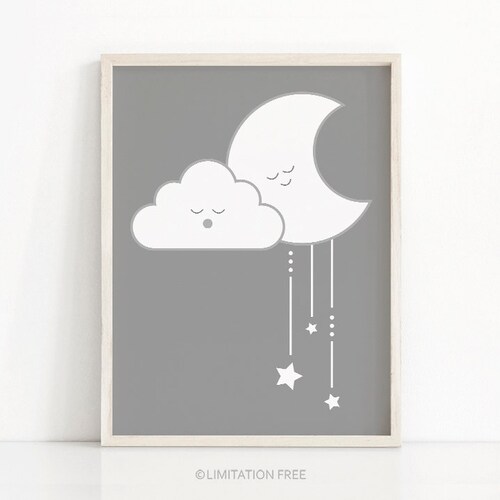 Moon and Stars Nursery Prints Baby Wall Art Printable Etsy