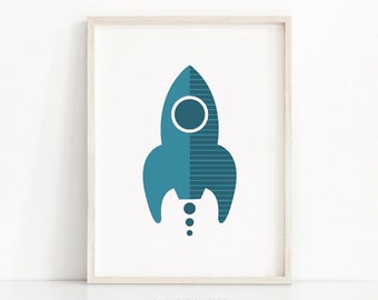 Rocket Ship Nursery Art, Boy Nursery Print, Baby Nursery Wall Art, Space Nursery Decor, Boys Room Print, Outer Space Printable Kids Art