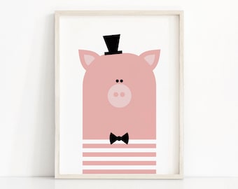 Animal Nursery Art, Pig Nursery Print, Instant Download, Printable Art, Kids Print, Nursery Wall Art, Printable Kids Decor, Animal Print Art