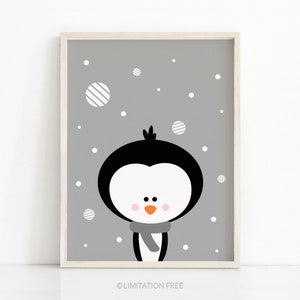 Penguin Christmas Print, Instant Download Printable Christmas Art, Holiday Print, Christmas Wall Art, Digital Download Christmas Decor image 1