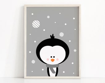 Penguin Christmas Print, Instant Download Printable Christmas Art, Holiday Print, Christmas Wall Art, Digital Download Christmas Decor