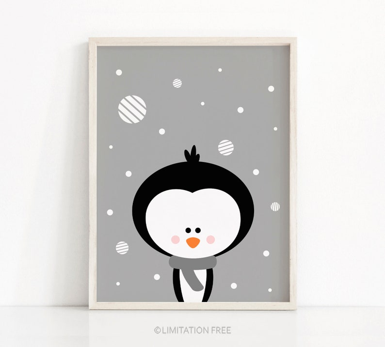 Penguin Christmas Print, Instant Download Printable Christmas Art, Holiday Print, Christmas Wall Art, Digital Download Christmas Decor image 1