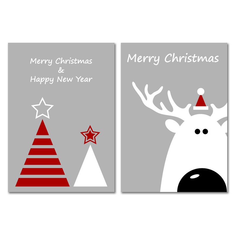 5x7 Printable Christmas Card, Instant Download Merry Christmas Card, Red And White Digital Christmas Cards, Reindeer Card image 2