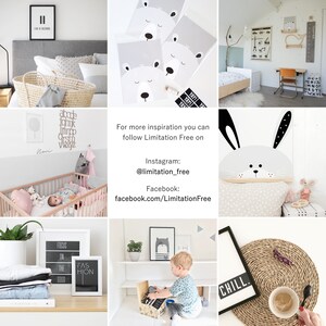 May include: A collage of images showcasing a nursery with a crib, a basket, and a wall with alphabet letters. There are also images of a child's bedroom with a bed, a desk, and a chair. The collage also includes images of a bunny-shaped headboard, a child playing with a toy typewriter, and a cup of coffee on a woven mat.