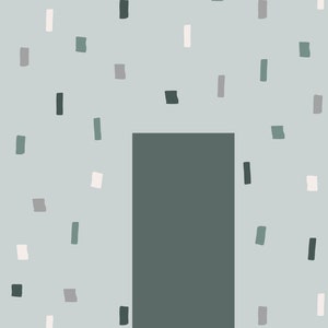 Puede incluir: Un fondo azul claro con un rect&aacute;ngulo verde oscuro en el centro. El fondo est&aacute; cubierto de peque&ntilde;os rect&aacute;ngulos colocados al azar en varios tonos de gris, blanco y verde.