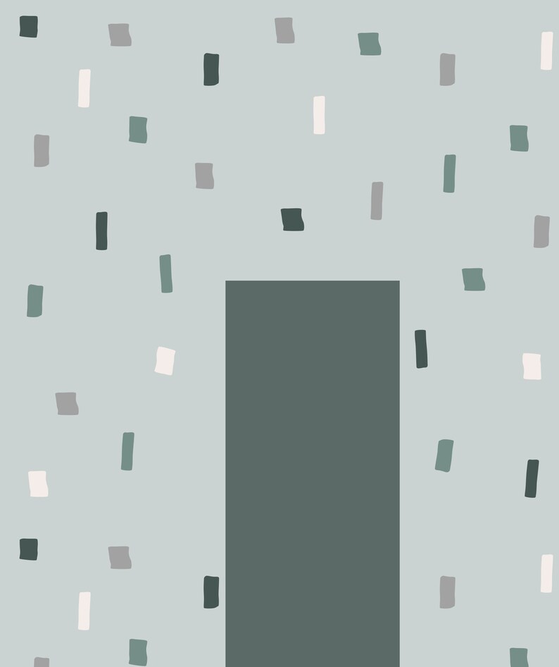 Puede incluir: Un fondo azul claro con un rect&aacute;ngulo verde oscuro en el centro. El fondo est&aacute; cubierto de peque&ntilde;os rect&aacute;ngulos colocados al azar en varios tonos de gris, blanco y verde.