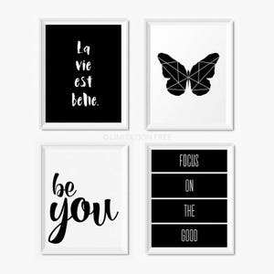 Black and White Prints, Printable Wall Art, Digital Download Art, Set ...