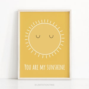 Usted es mi arte de la pared del sol, arte de la guardería del sol, impresión de la habitación de los niños, impresión de la cita de la guardería, arte de la pared de los niños, impresión del sol, cita de los niños imprimible