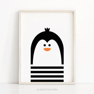 Penguin Nursery Art, Digital Download Nursery Print, Kids Art Print, Monochrome Nursery Decor, Kids Wall Art, Black White Nursery Printables