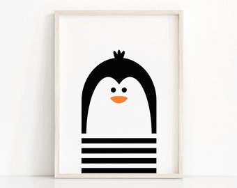 Penguin Nursery Art, Digital Download Nursery Print, Kids Art Print, Monochrome Nursery Decor, Kids Wall Art, Black White Nursery Printables