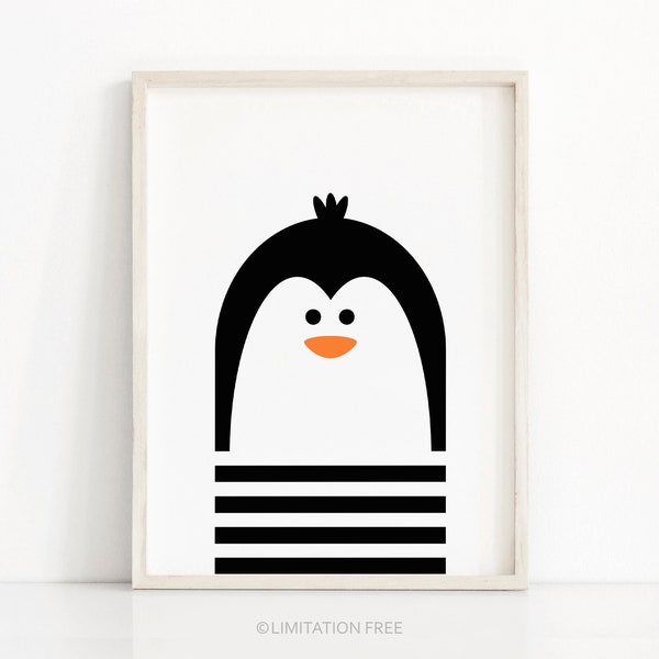 Penguin Nursery Art, Digital Download Nursery Print, Kids Art Print, Monochrome Nursery Decor, Kids Wall Art, Black White Nursery Printables