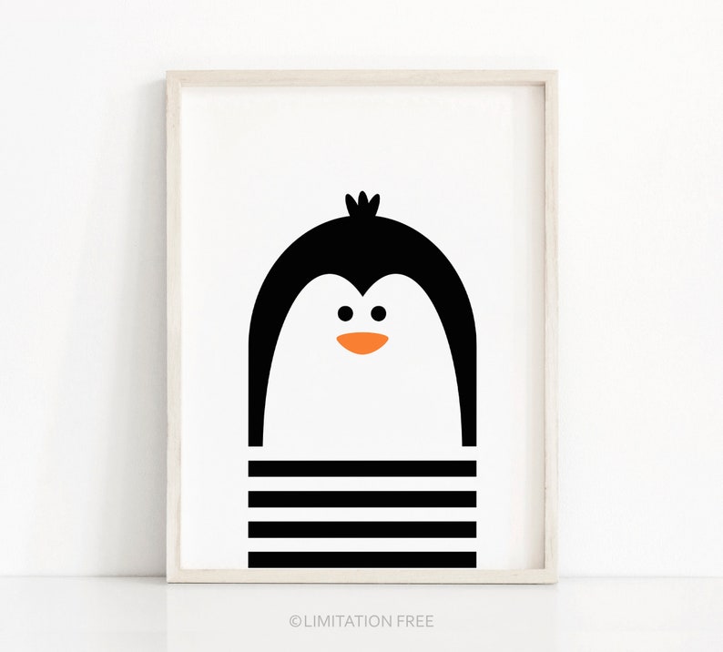 Penguin Nursery Art, Digital Download Nursery Print, Kids Art Print, Monochrome Nursery Decor, Kids Wall Art, Black White Nursery Printables 