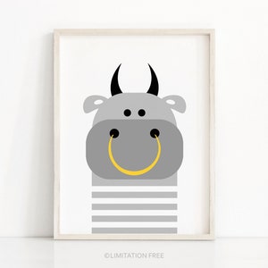 Digital Download Animal Nursery Art, Bull Nursery Print, Kids Wall Art, Farm Animal Print, Kids Print, Printable Nursery, Modern Kids Decor