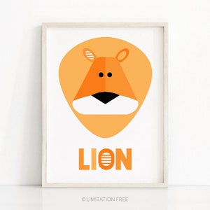 Lion Wall Art, Lion Nursery Print, Kids Animal Print, Printable Animal Wall Art, Safari Nursery Art, Kids Room Art, Digital Download Print