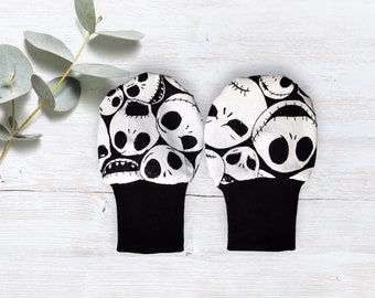Nightmare before  Christmas Mittens for a Baby /Funny Mittens /Jack Skellington Newborn Gloves /Baby Scratch Mittens/Black and White Mittens