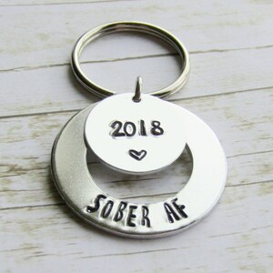 Sober AF keychain,  sobriety gift, recovery gift, Sober AF gift, sponsor gift, gift for sobriety, clean and sober, one day at a time,