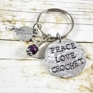 Peace Love Crochet keychain, Crochet keychain, Crochet gift, Gift for crocheter, yarn lover gift