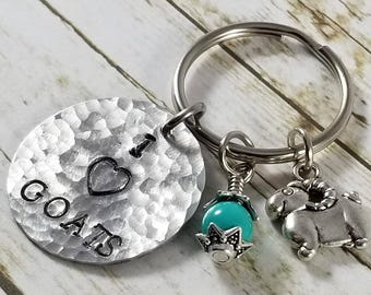 I Love Goats Keychain • Goat Lover Gift • Hand Stamped Aluminum