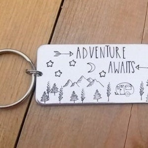 Adventure Awaits, Camping Keychain, RV Keychain, Trailer Keys, Vintage ...