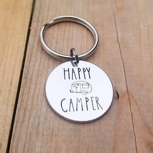 Happy Camper keychain, camper keys, trailer keys, vintage trailer keychain, RV keychain