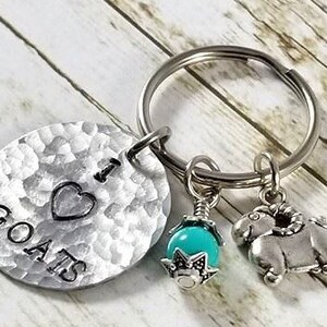 I love goats,  goat lover gift, crazy goat lady, goat keyring, goat gift, goat farmer, farm gift, goat person, hand stamped keychain