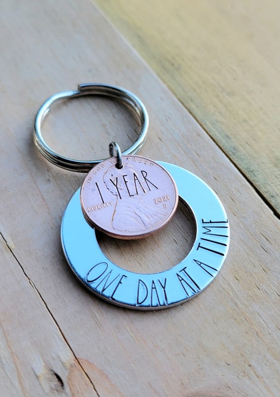 One Day at a Time Keychain, Sobriety Gift, Recovery Gift, Sobriety