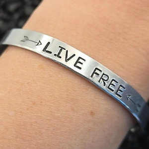 Live Free Cuff Bracelet • Inspirational Bracelet • Freedom Bracelet • Adventure Jewelry • Mountain Jewelry • Motivational Gift