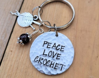 Peace Love Crochet keychain, Crochet keychain, Crochet gift, Gift for crocheter, yarn lover gift