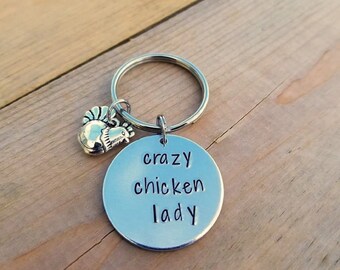 Crazy Chicken Lady Keychain, Chicken gift, Chicken keychain, hand stamped chicken keychain, country girl gift, farm girl gift, chicken lover