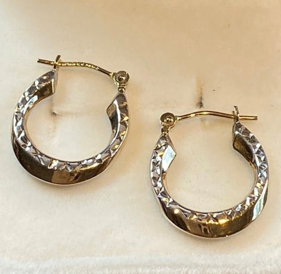 14k Gold 2 Tone Hoop Earrings - image 4