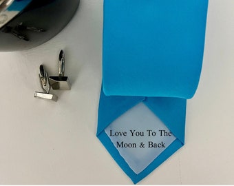 Kingfisher Blue Men's Tie for Wedding, Prom, Special Occasion, with Optional Secret Message, Groomsmen Gift also sold in Boys Sizes