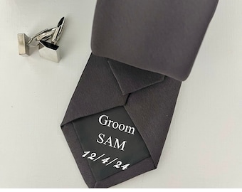 Cravate pour homme gris ardoise pour mariage, bal, occasion spéciale, avec message secret en option, cadeau pour garçons d'honneur également vendu en tailles garçons